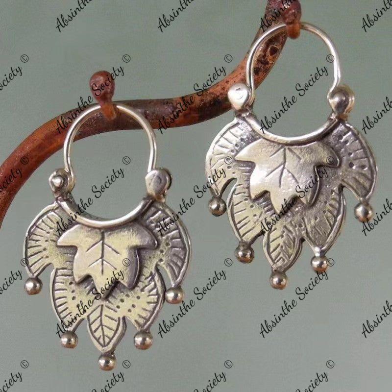Matlalli | Wide Double-Layer Leaf Metal Earrings | Silver & Antique Silver
