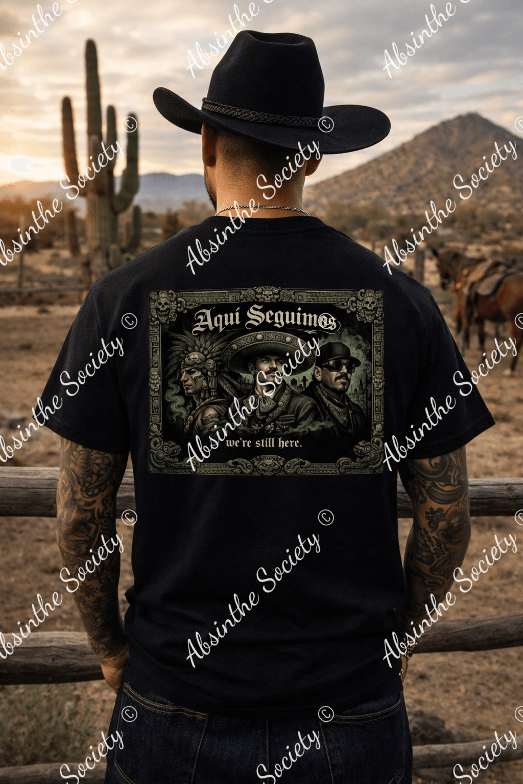 Aquí Seguimos — Timelines | Unisex Heavyweight T-Shirt | Printed in USA | Absinthe Society