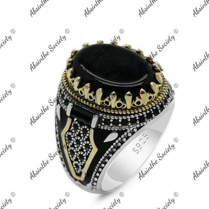 Itztli | Black Natural Agate 925 Sterling Silver Ring