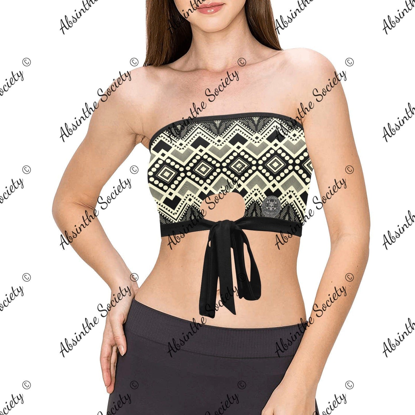 La Bruja | All-Over Print Tie Bandeau Top | Dark Chicana Gothic Streetwear