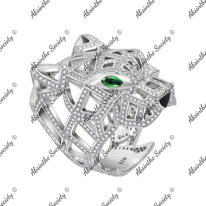 Ocelotl | Jaguar Head Micro-Inlaid Diamond Sterling Silver Ring