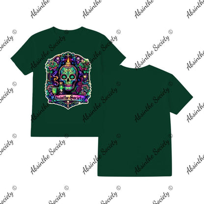 Absinthe Society Sugar Skull- T-Shirt Printed in USA Forest