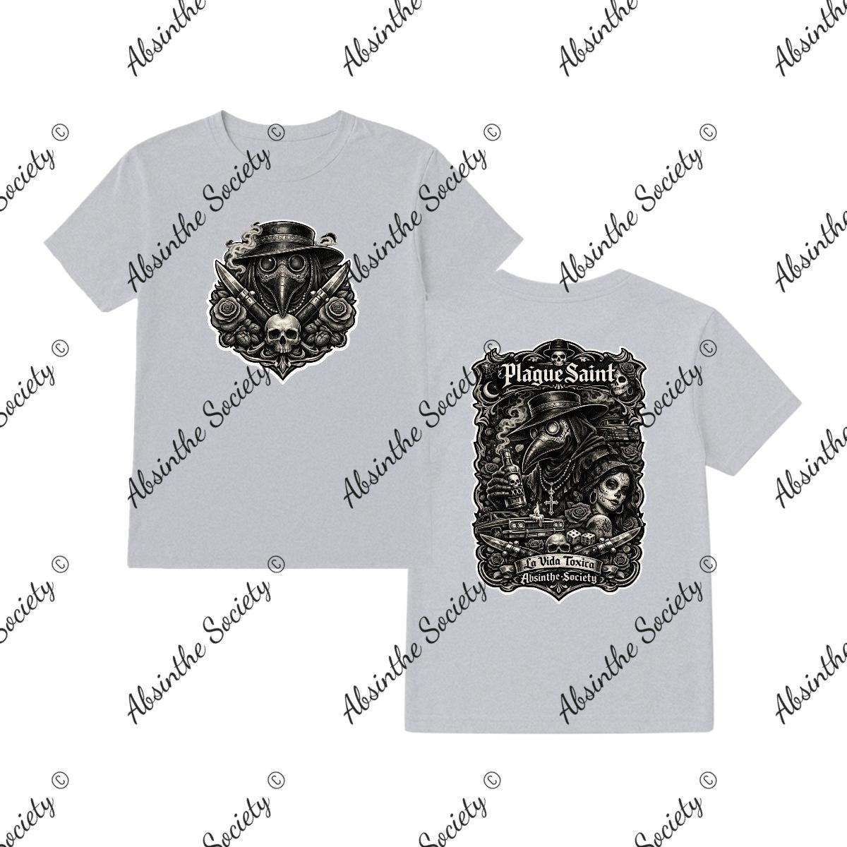 La Vida Toxica- La Pareja Grayscale- Double Side T-Shirt Printed in USA Sport Grey