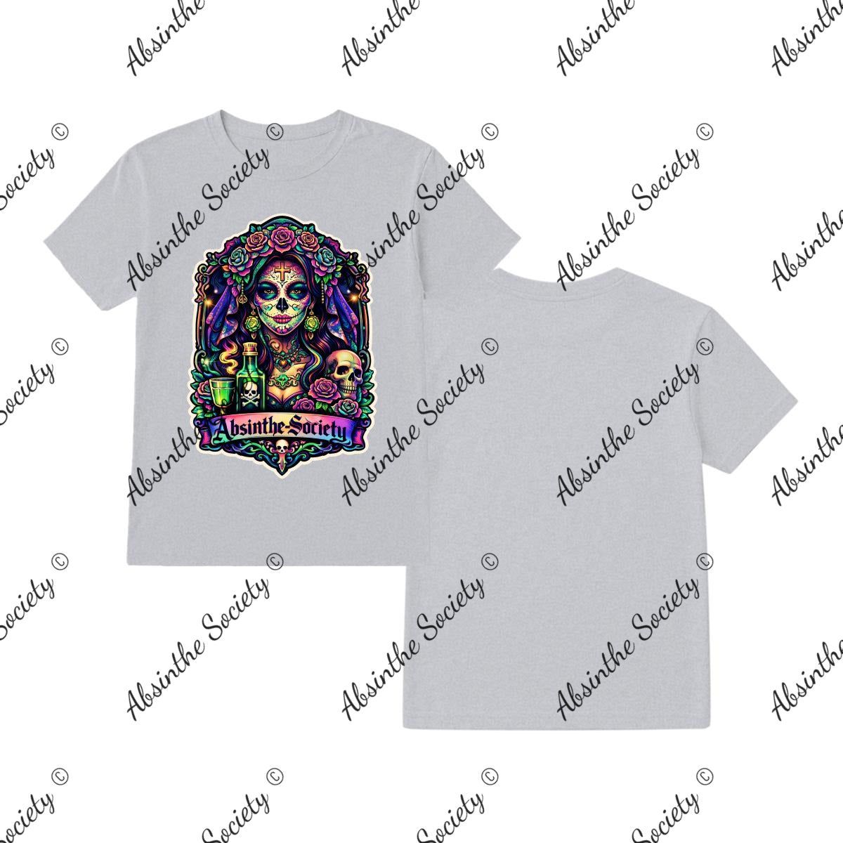 Absinthe Society Catrina Color - T-Shirt Printed in USA Sport Grey