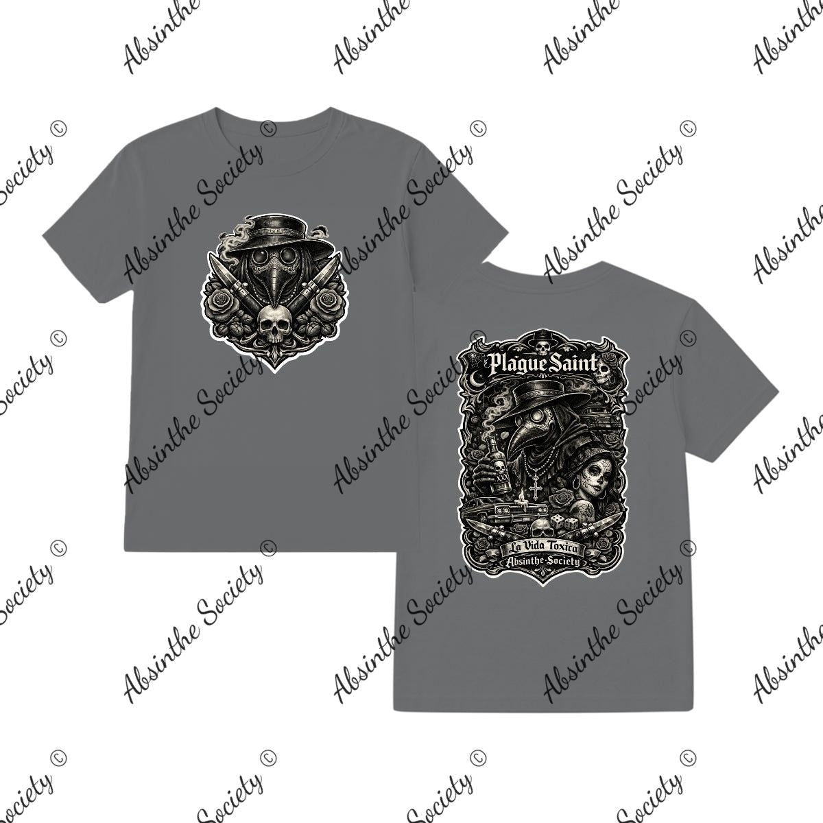La Vida Toxica- La Pareja Grayscale- Double Side T-Shirt Printed in USA Charcoal