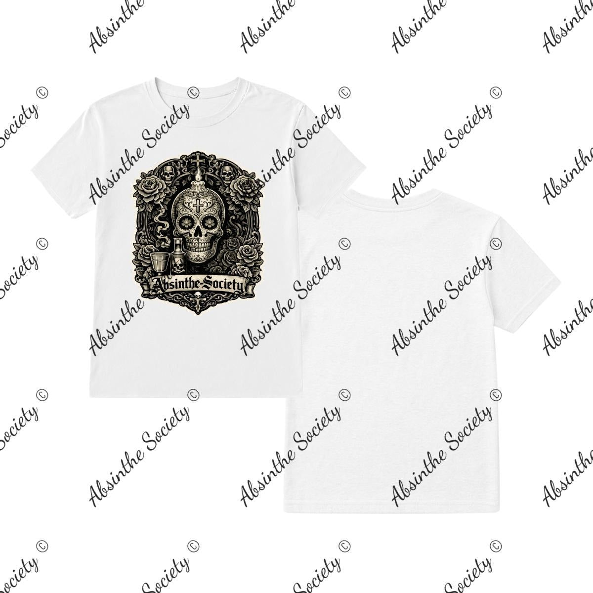 Absinthe Society - Sugar Skull Unisex T-Shirt Printed in USA White
