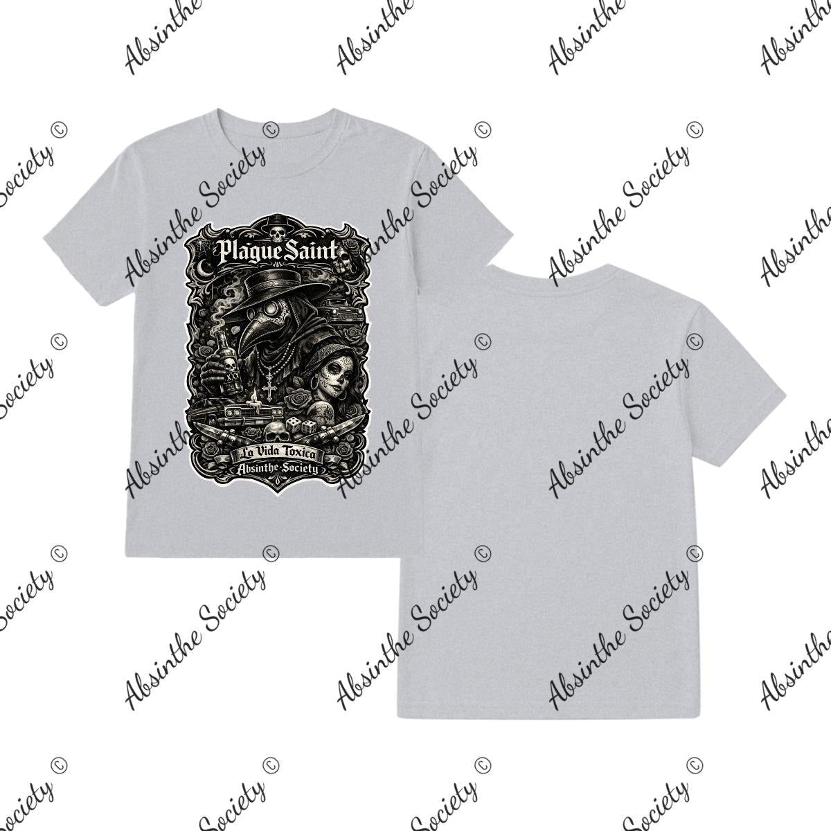 La Vida Toxica - Plague Saint Pareja- Grayscale T-Shirt Printed in USA Sport Grey